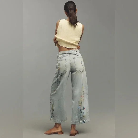 Anthropologie Pilcro Light Blue Wide-Leg Jeans 28 high rise wide leg painted - Picture 3 of 11